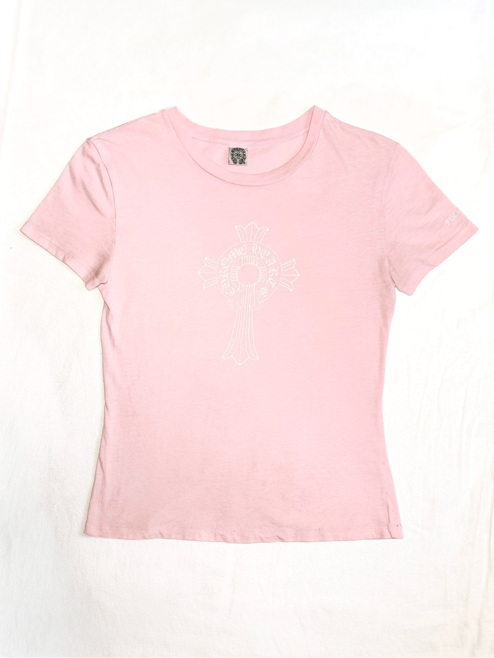 SOLD - Chrome Hearts Vintage Y2K Pink Cross Graphic Baby Tee Rare - Size P XS/S